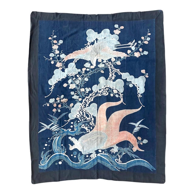 Antique Large Japanese Futon Cover with Resist Yuzen Dye For Sale