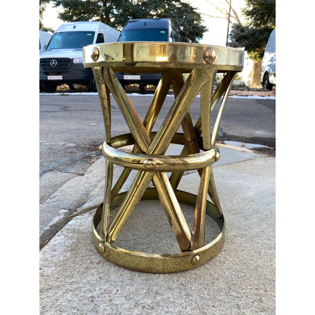 Brass X-Stool From Sarreid Ltd. Made in Hong Kong For Sale In Denver - Image 6 of 13