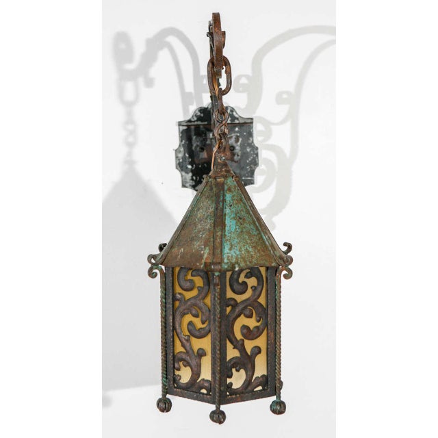 Early 20th Century Large Decorative Iron & Brass Exterior Sconce With Extended Mounting Bracket For Sale In Los Angeles - Image 6 of 10