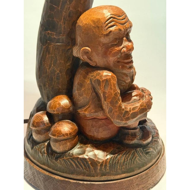 Black Forest Table Lamp with Handcrafted Dwarf and Magic Mushrooms, Germany, 1920s For Sale - Image 4 of 18