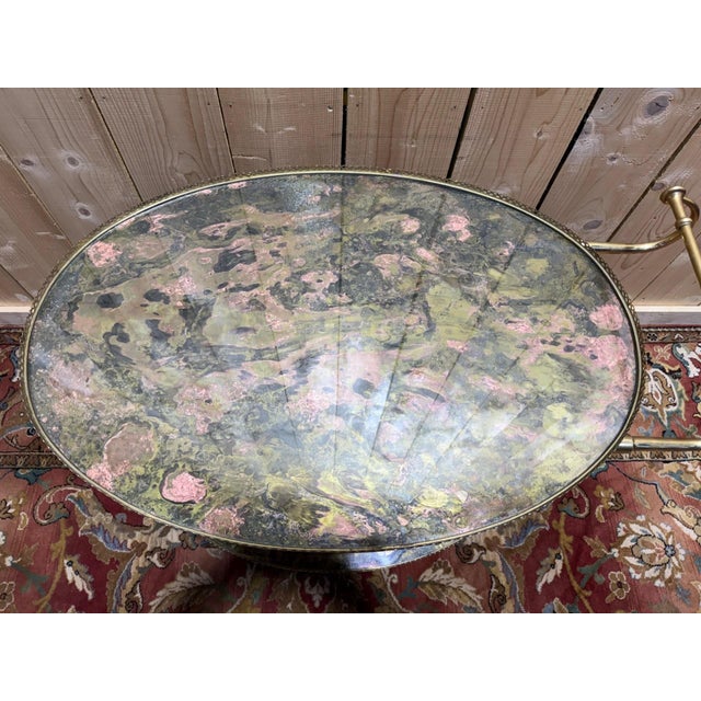 1950s Louis XVI Style Serving Cart in Brass with Faux Marble Top, 1950s For Sale - Image 5 of 9
