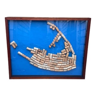 Large Nantucket Island Wine Cork Map Assemblage Shadow Box For Sale