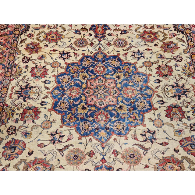 Vintage Persian Tabriz Rug, Hand-Knotted Wool, Palmettes & Sickle Leaves Pattern, Blue & Ivory, 8x12 For Sale - Image 13 of 15