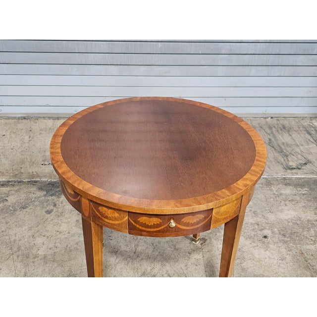 Baker Furniture Company Late 20th Century Baker Federal Style Inlaid Mahogany Round Side Table For Sale - Image 4 of 16