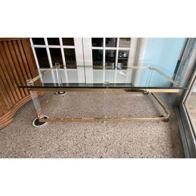 Brass 1970s Brass and Lucite Rectangular Cocktail Table Styled After Charles Hollis Jones For Sale - Image 8 of 8