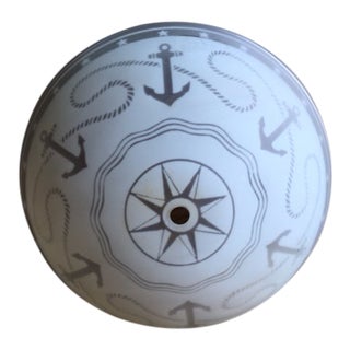 Mid-Century Ceiling Mount Glass Shade With Nautical Motif For Sale