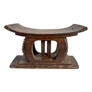 Old Vintage Asante Tribal African Wood Low Stool For Sale