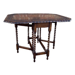 Antique English Carved Top Gateleg Table For Sale