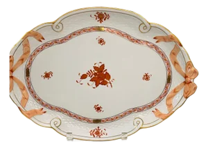 1980s Herend Hungary Chinese Bouquet Apponyi Rust ribbon tray // handpainted luxury china // made in Hungary // fine china // tea set