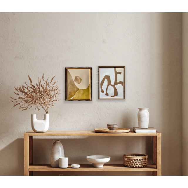 Abstract minimalist acrylic painting on French hand crafted cotton paper. Framed in a gold frame. All works on paper are...