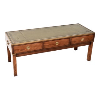 Vintage Military Campaign Style Coffee Table with Leather Top, 1950 For Sale
