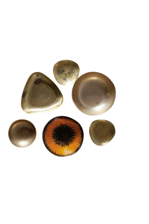 Vintage Brass & Enameled Plates, Set of 6