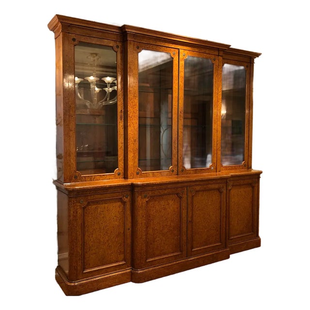 19th Century English Traditional Burlwood Bookcase/Breakfront For Sale