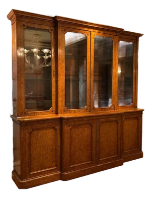 19th Century English Traditional Burlwood Bookcase/Breakfront