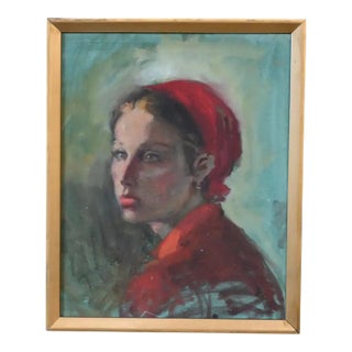 ‘Girl in Red Bonnet’ Pastel on Canvas by Clement Micarelli For Sale
