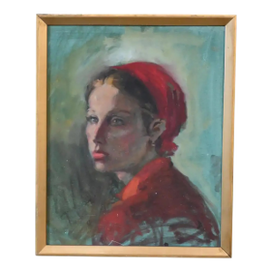 ‘Girl in Red Bonnet’ Pastel on Canvas by Clement Micarelli