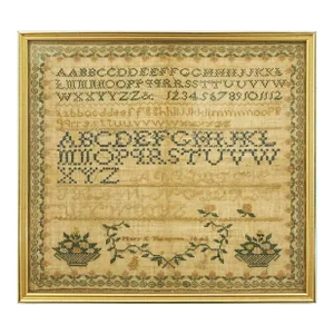 Antique Needlework Sampler Framed