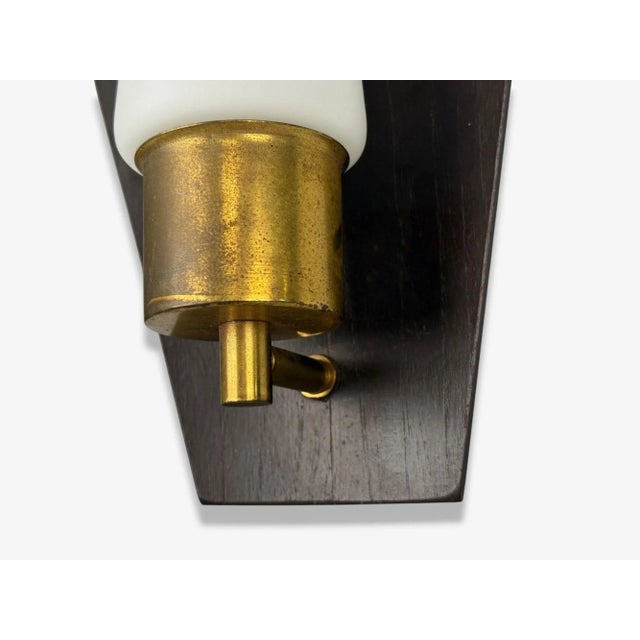 Wood Danish Modern, Teak, Brass, Opaline Glass, Wall Lights, Denmark, 1960s For Sale - Image 7 of 10