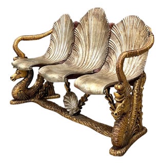 Vintage Venetian Gilt Carved Grotto Bench For Sale