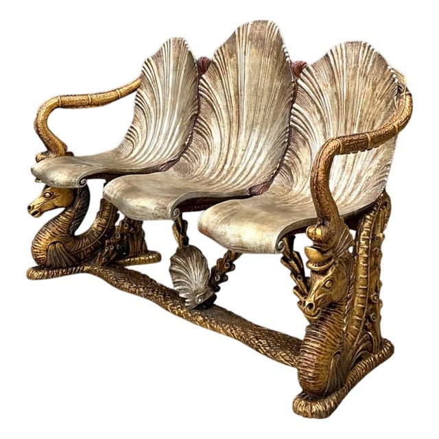 Vintage Venetian Gilt Carved Grotto Bench For Sale