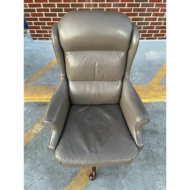 Dove Gray Traditional Wingback Executive Chair From Leathercraft For Sale - Image 8 of 13