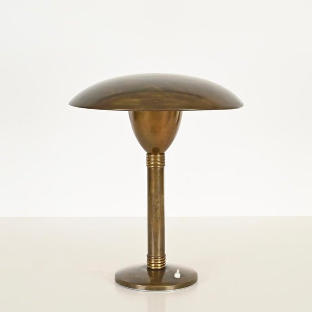 Art Deco Patinated Brass Mushroom Table Lamp, Italy, 1940s For Sale - Image 6 of 15