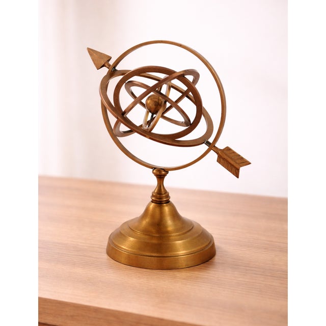 Nautical Vintage Handmade Brass Armillary Sphere With Sundial Arrow For Sale - Image 3 of 10