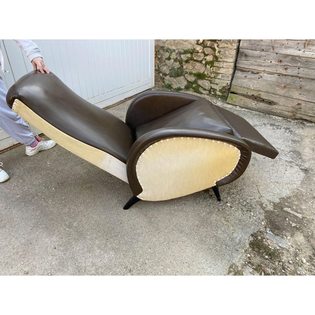 Set of Reclining Lounge Chair with Ottoman in Faux Leather, 1950s For Sale - Image 9 of 16