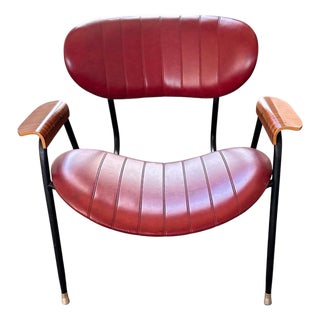 1960’s Mid Century Modern Gastone Rinaldi Red Leather Bentwood Arm Chair For Sale