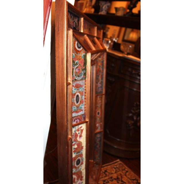 Wood Stunning Large Hand-Made Reverse Painted Glass Paneled Mirror by Artist Robert Weiss, Peru For Sale - Image 7 of 14