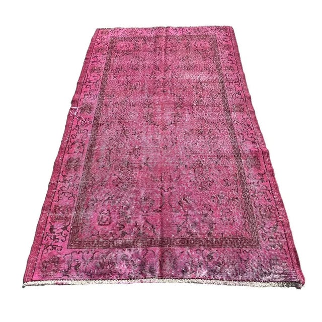 Distressed Turkish Over-Dyed Pink Rug in Wool, 1970s For Sale - Image 3 of 11
