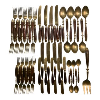 1980s Lord Nelson Marco Polo Bronze and Rosewood Flatware - 50 pcs For Sale