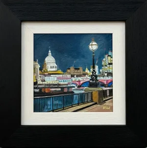 Angela Wakefield, Miniature Painting of Victoria Embankment London & St Pauls Cathedral at Night, 2024