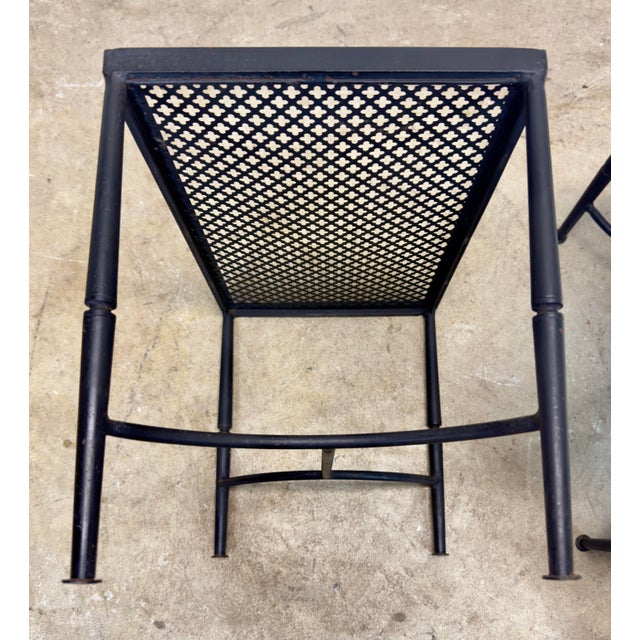 Black Mid Century Modern Wrought Iron & Milk Glass Small Side Tables—a Pair For Sale - Image 8 of 12