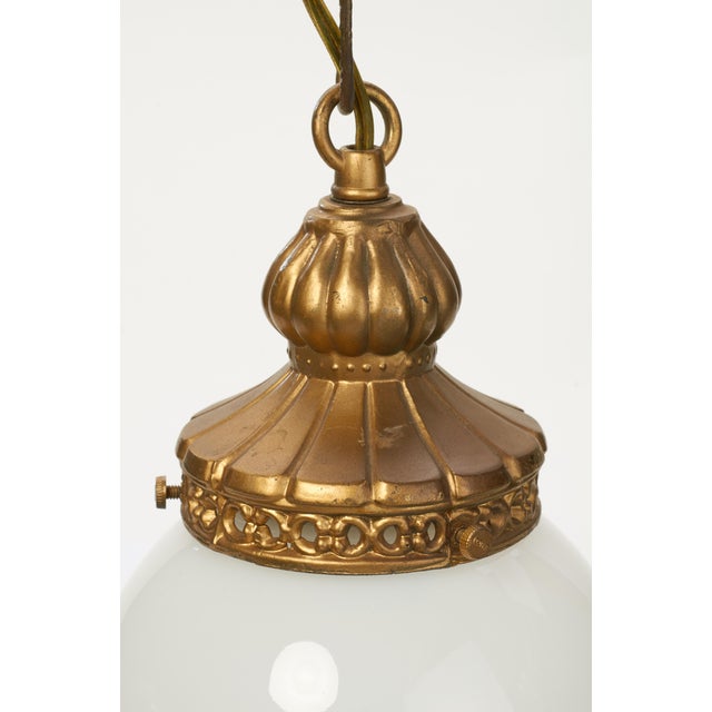 Vintage Ornate Brass Wall Sconce Antique Milk Glass Globe For Sale - Image 4 of 4