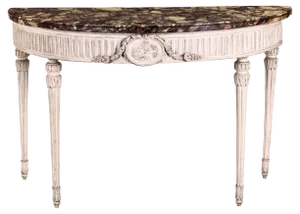 18th-Century Louis XVI Italian Demilune Ivory Painted Console Table