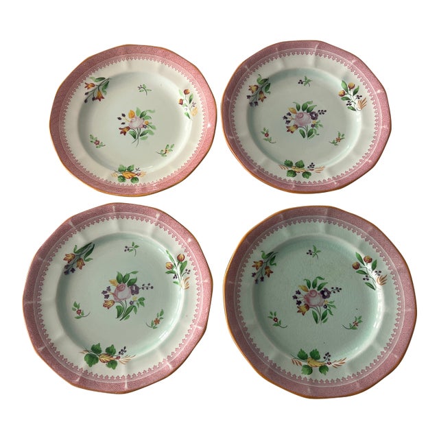 Early English Adams Calyxware Luncheon Plates With Flowers- Set of 4 For Sale