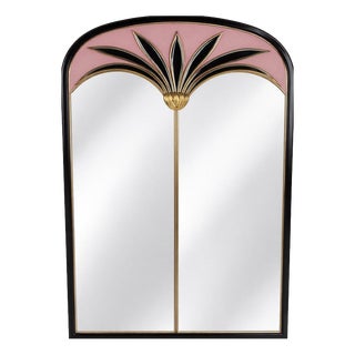 Large Vintage Art Deco Italian Mirror in Pink and Black, 1970s For Sale