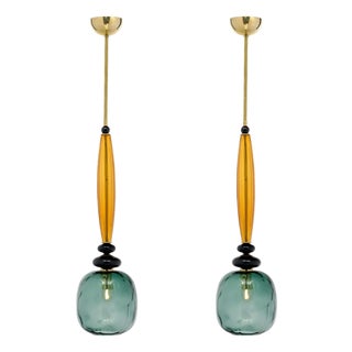 Venetian Glass Gray and Amber, Hand-Blown, Murano, Italy For Sale