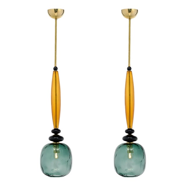 Venetian Glass Gray and Amber, Hand-Blown, Murano, Italy For Sale