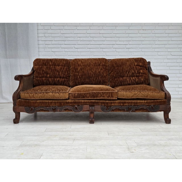 Danish 3-Seater Sofa in Velour and Ash, 1930s, in Good conditions. Designed 1920 to 1949