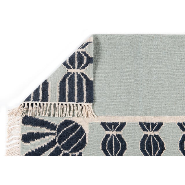 Part & Parcel Goods Wool Tassel Rug, 9' x 12', Sky Blue, Navy and Eggshell For Sale - Image 4 of 5