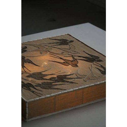 Mid-20th Century Ceiling Lamp with Embroidered Fabric Shade with Swallow Motif, 1950s For Sale - Image 6 of 14