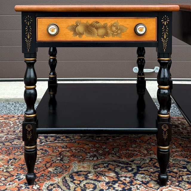Farmhouse Vintage L. Hitchcock Country Farmhouse Solid Maple 1 Drawer Side Tables in Black / Harvest Maple - A Pair For Sale - Image 3 of 17