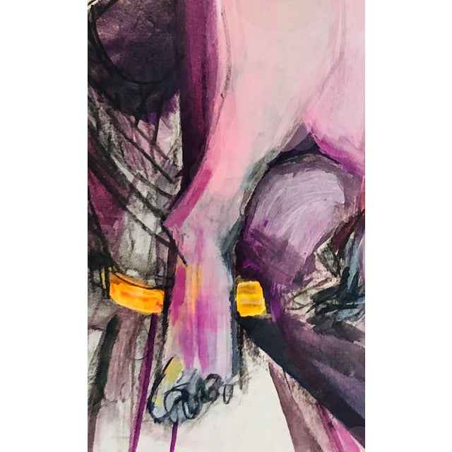 Contemporary Fuschia With Tiny Bit of Saffron / Dynamic Nude Woman on Stool / Mixed Media Painting on Paper For Sale - Image 3 of 4