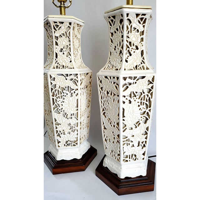 Lamps Huge 26" Antique Pair White Blanc De Chine New Sockets For Sale - Image 9 of 16