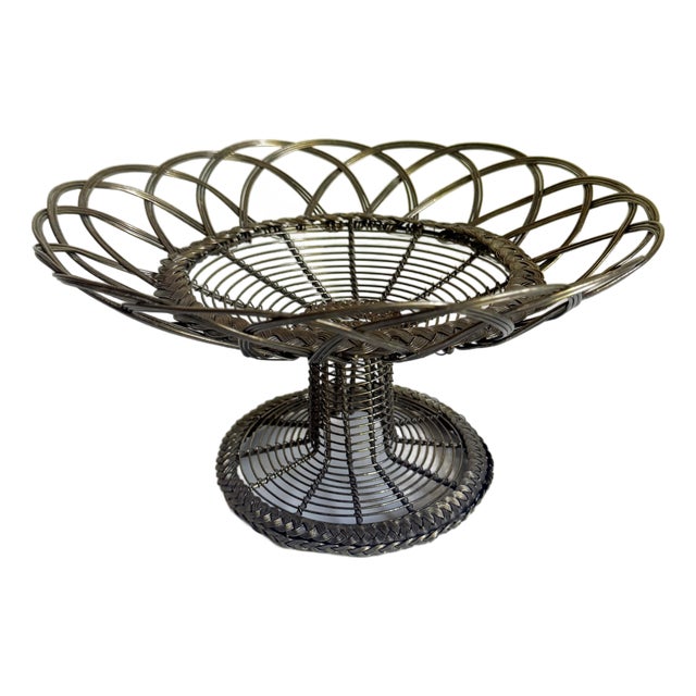Antique French Fil De Fer Pedestal Basket, Early 20th Century For Sale