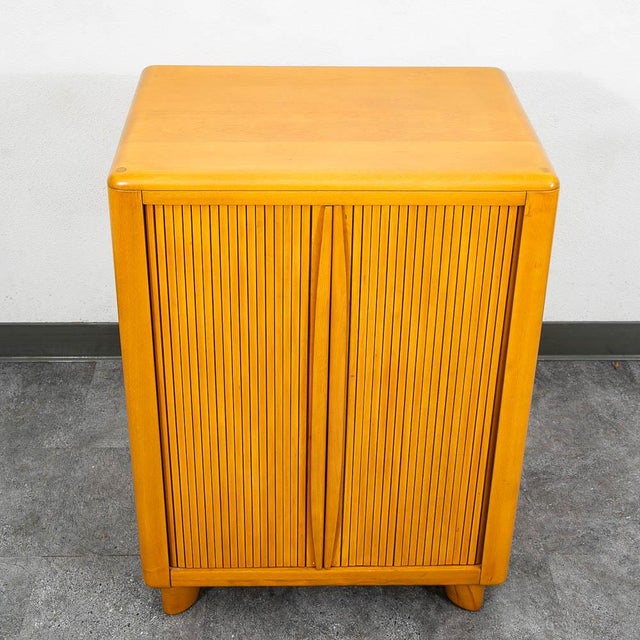Wood Mid Century Modern Cabinet Heywood Wakefield Tambour Utility Case Champagne, Attributed For Sale - Image 7 of 10