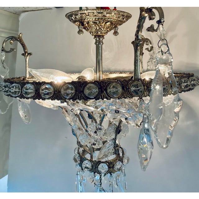 Myran Allan Luxury Lighting Neoclassical Antique Silver Petite Bohemian Crystal Semi-Flush Mount For Sale In Atlanta - Image 6 of 6