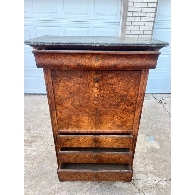 Mid 19th Century French 19th Century Louis Philippe Burl Walnut Marble Top Secretaire For Sale - Image 5 of 12